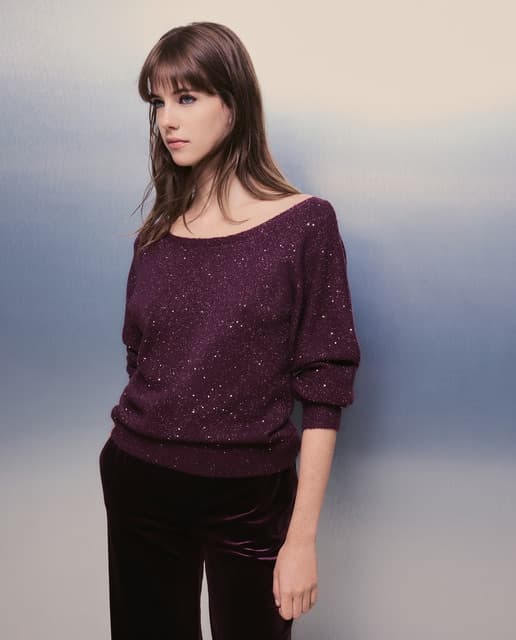 Easy Wear Jersey de mujer de hombro caído con hilo de lentejuelas