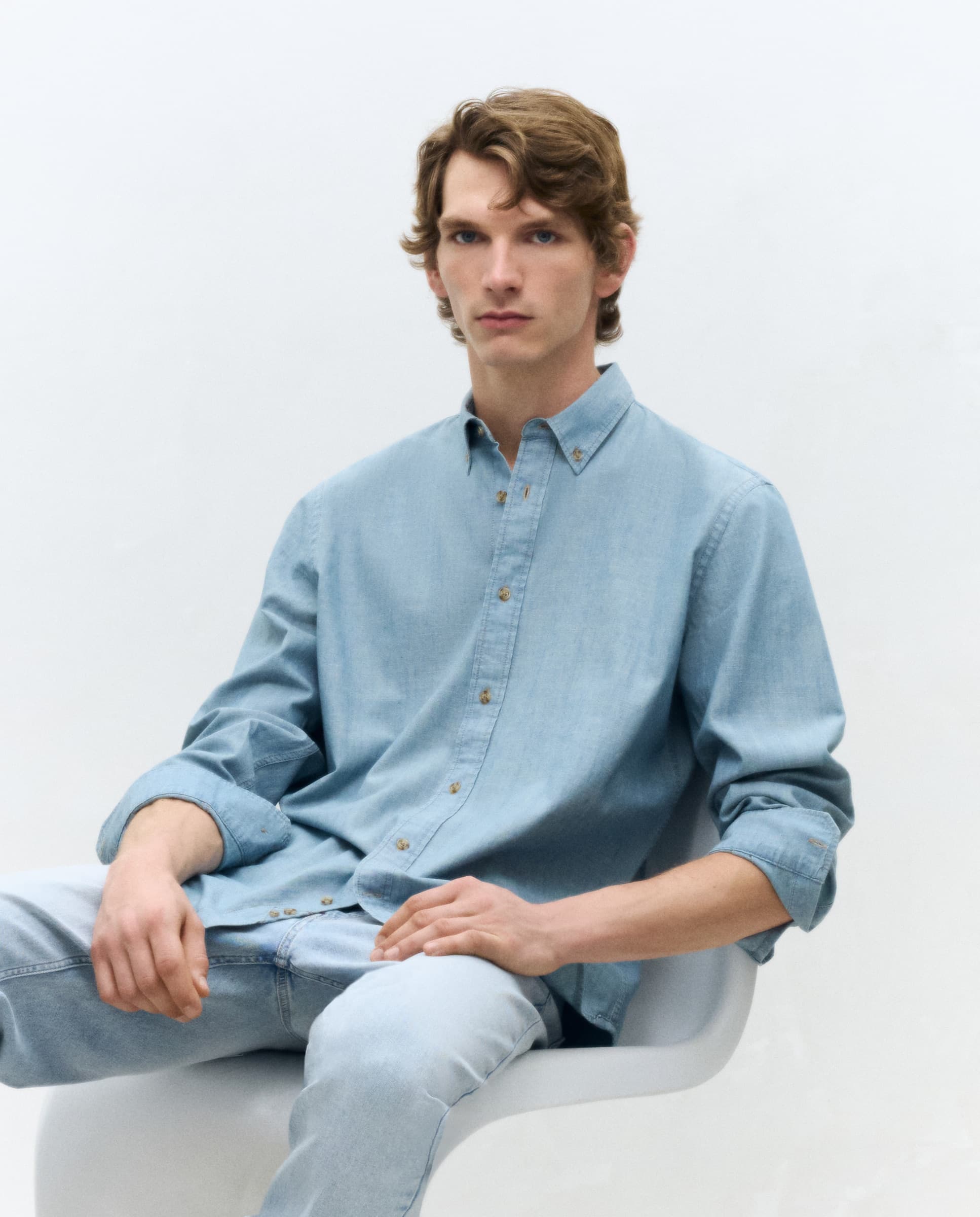 Dustin Camisa denim lavada de manga larga de hombre