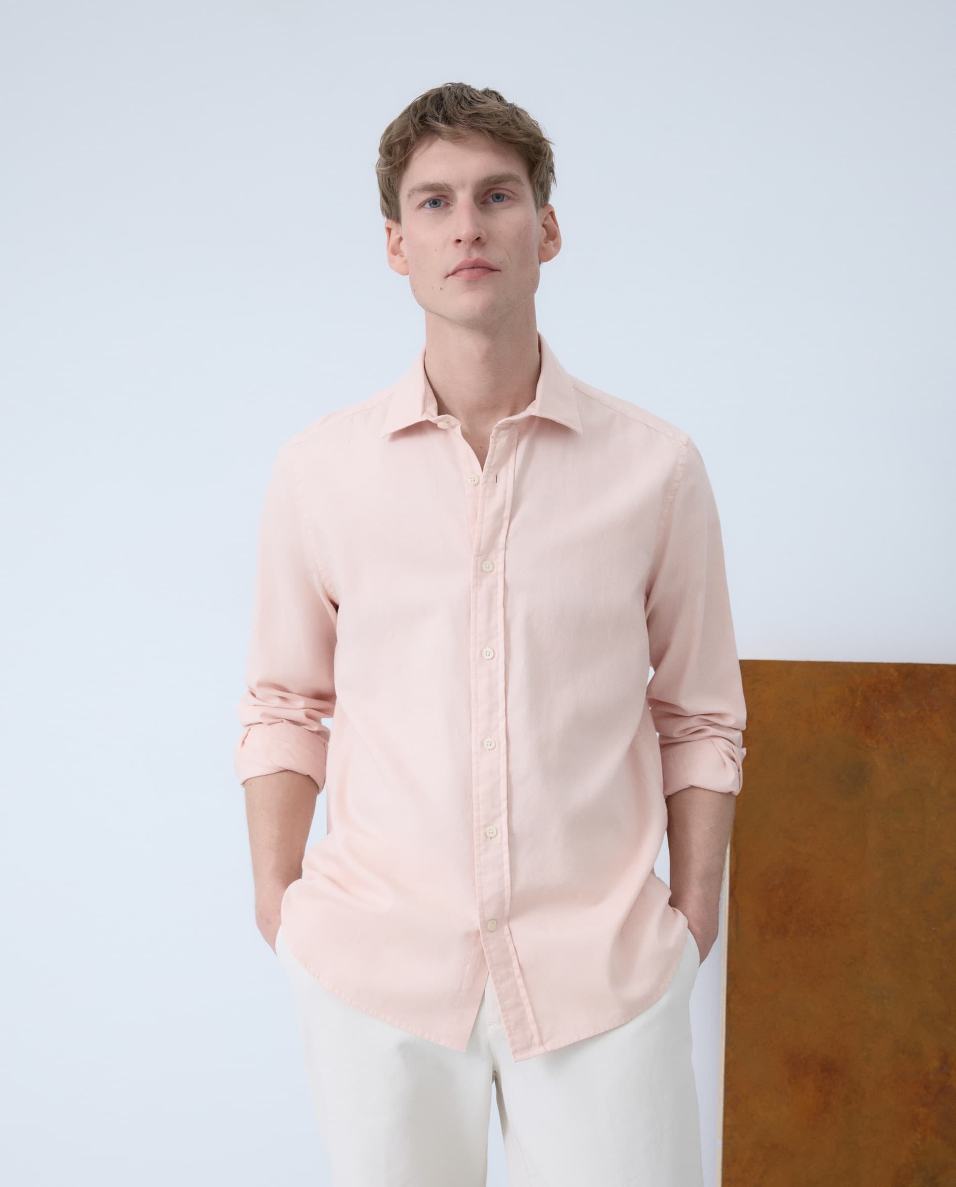 Emidio Tucci Camisa sport algodón estructura manga larga hombre