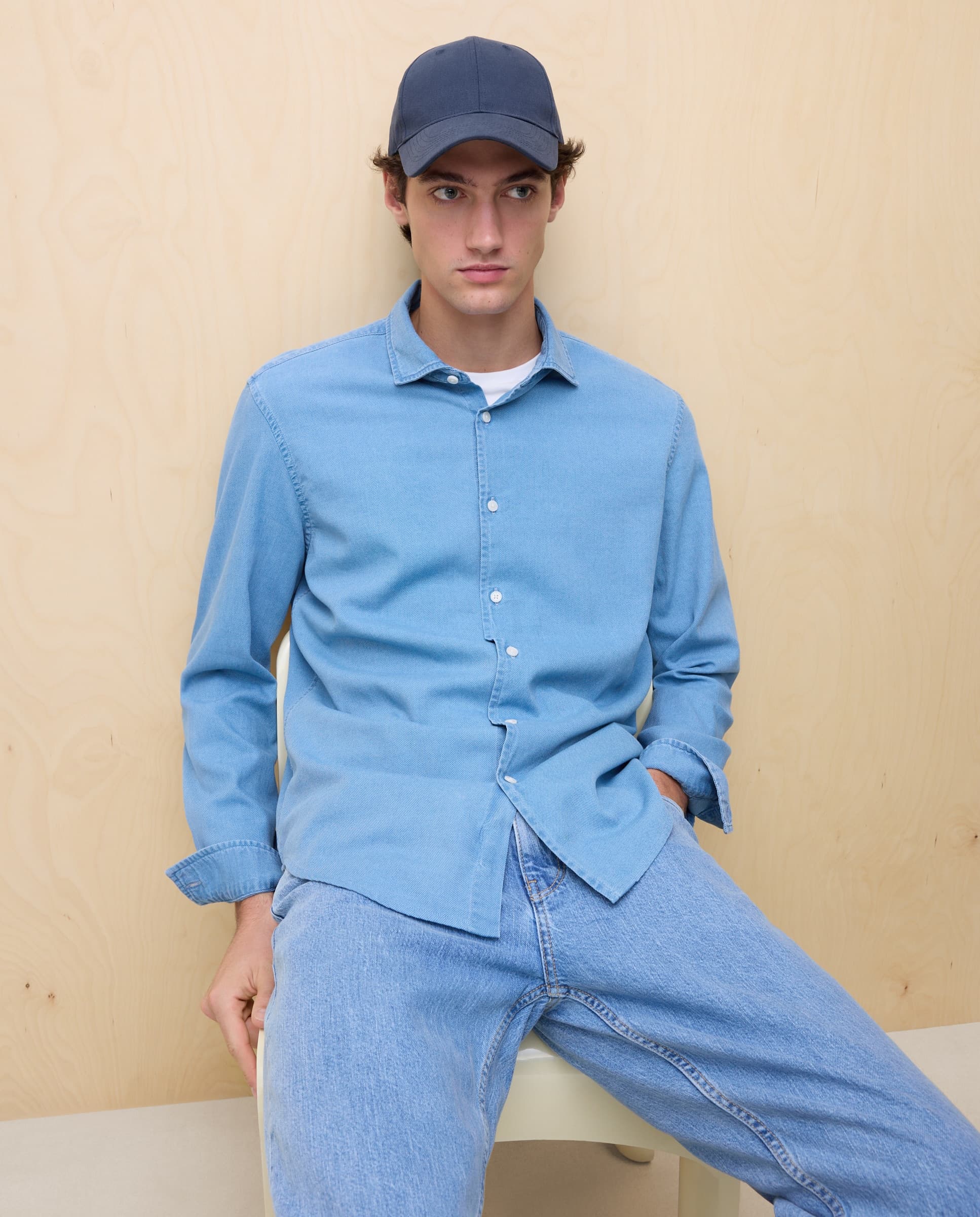 Easy Wear Camisa de hombre manga larga estructura denim