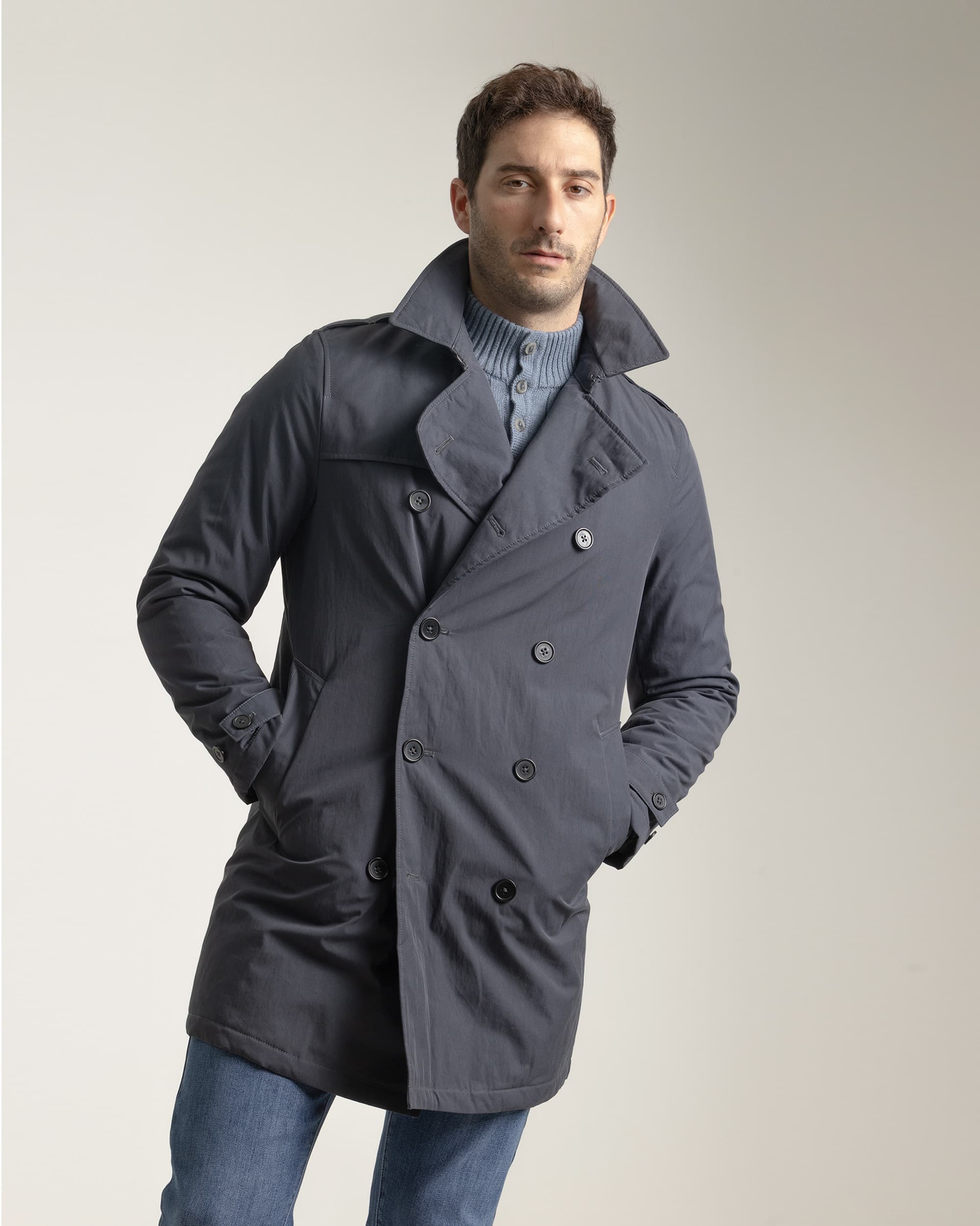 PuroEgo Gabardina de hombre azul marino